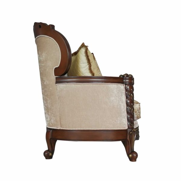 39" Beige Floral Sofa And Toss Pillows With Dark Brown Legs - Image 3