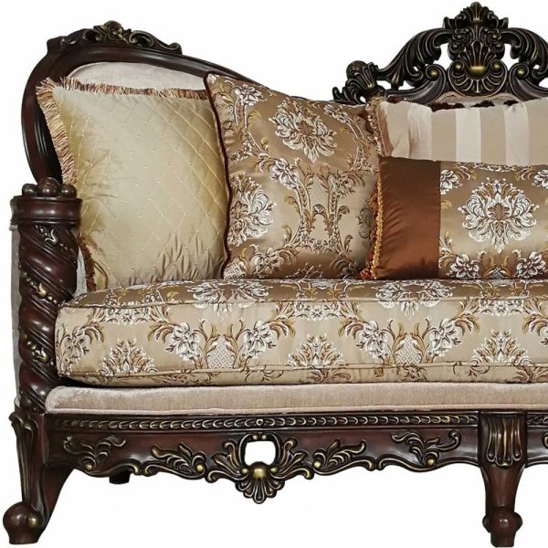 39" Beige Floral Sofa And Toss Pillows With Dark Brown Legs - Image 4