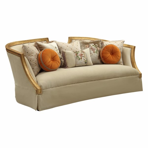 41" Beige Velvet Curved Sofa And Toss Pillows With Natural Legs - Image 3