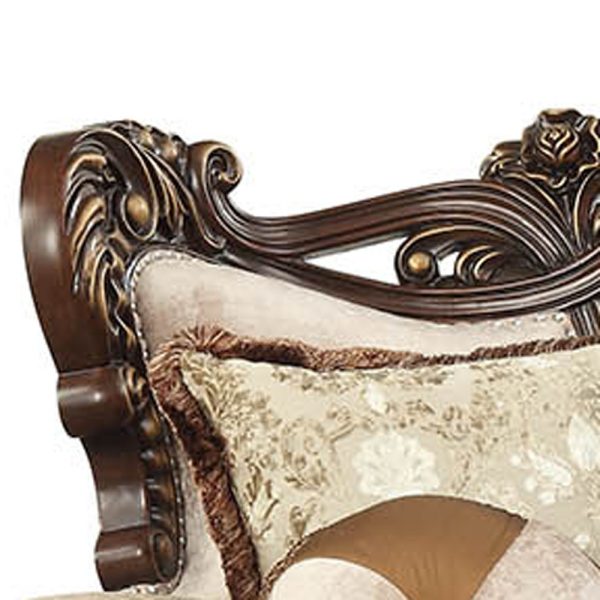 42" Beige Polyester Blend Curved Damask Sofa And Toss Pillows With Brown Legs - Image 4
