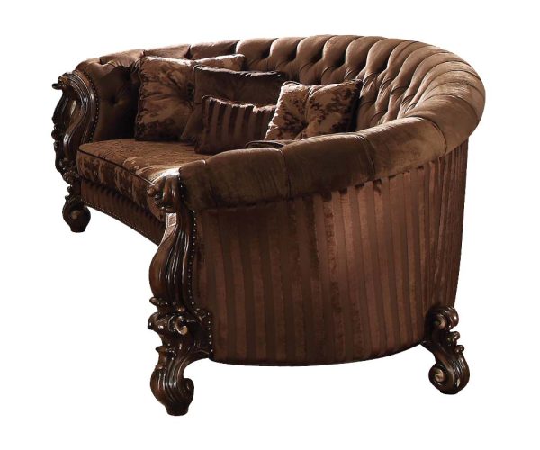 55" Brown Velvet Curved Sofa And Toss Pillows - Image 2