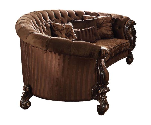 55" Brown Velvet Curved Sofa And Toss Pillows - Image 3