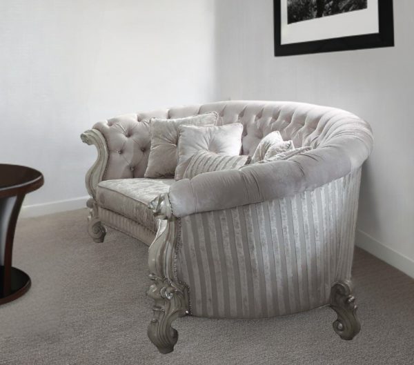 55" Ivory Velvet Curved Floral Sofa And Toss Pillows With Gray Legs - Image 2