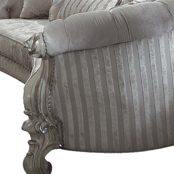 55" Ivory Velvet Curved Floral Sofa And Toss Pillows With Gray Legs - Image 4