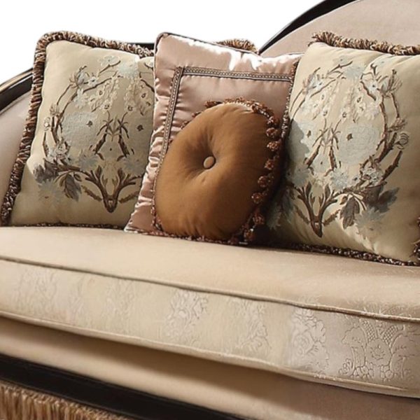 41" Tan Velvet Curved Sofa And Toss Pillows - Image 3