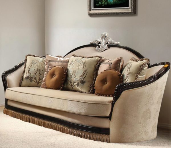 41" Tan Velvet Curved Sofa And Toss Pillows - Image 2