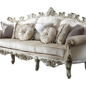 36" Pearl Polyester Blend Curved Floral Sofa And Toss Pillows