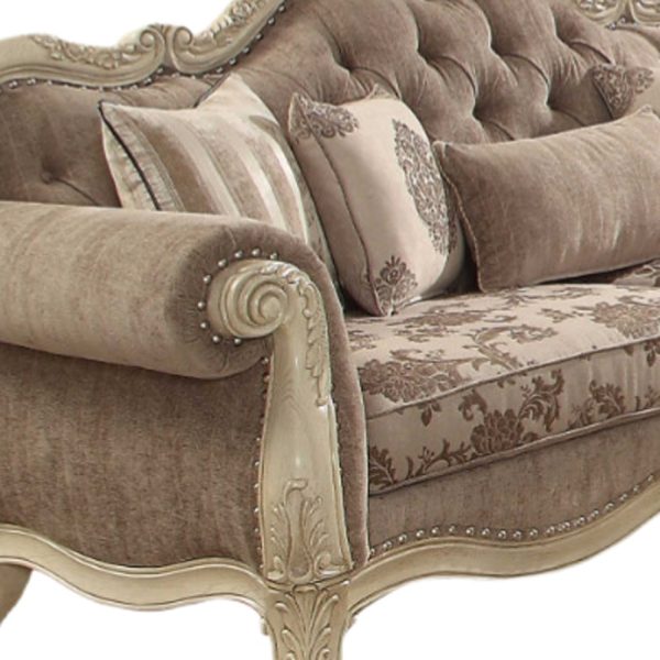 35" Gray Velvet Floral Sofa And Toss Pillows With Beige Legs - Image 4