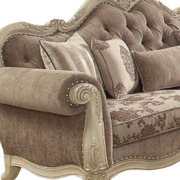 35" Gray Velvet Floral Sofa And Toss Pillows With Beige Legs - Image 3