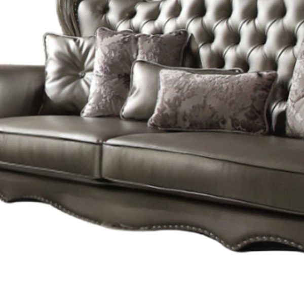 46" Platinum Faux Leather Curved Sofa And Toss Pillows - Image 3