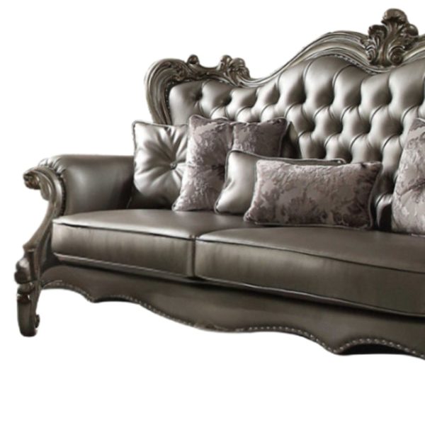 46" Platinum Faux Leather Curved Sofa And Toss Pillows - Image 4