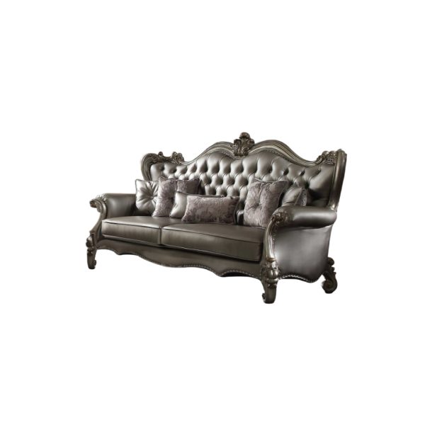 46" Platinum Faux Leather Curved Sofa And Toss Pillows - Image 2