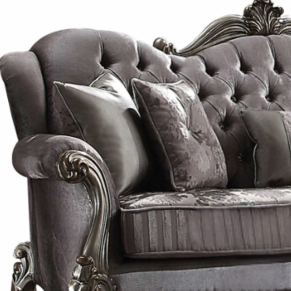 45" Platinum Velvet Floral Sofa And Toss Pillows - Image 3