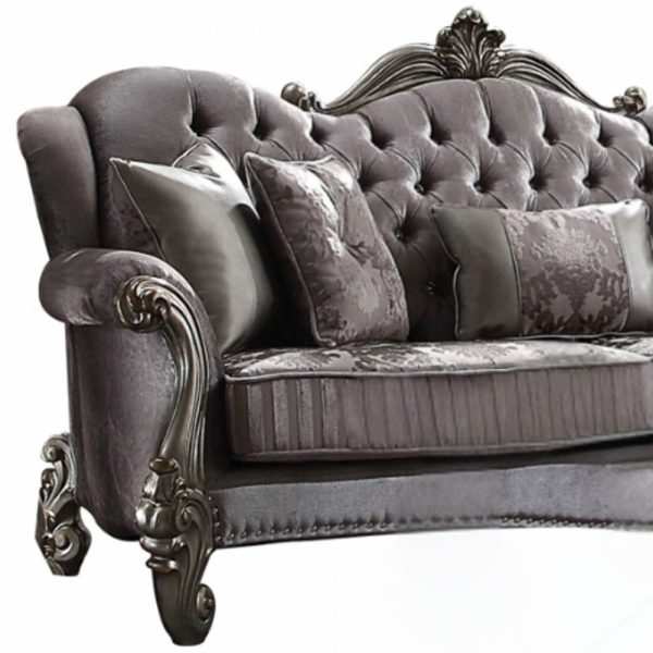 45" Platinum Velvet Floral Sofa And Toss Pillows - Image 4