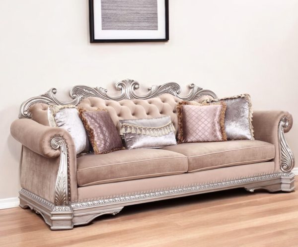 42" Rosegold Velvet Sofa And Toss Pillows With Silver Legs - Image 2