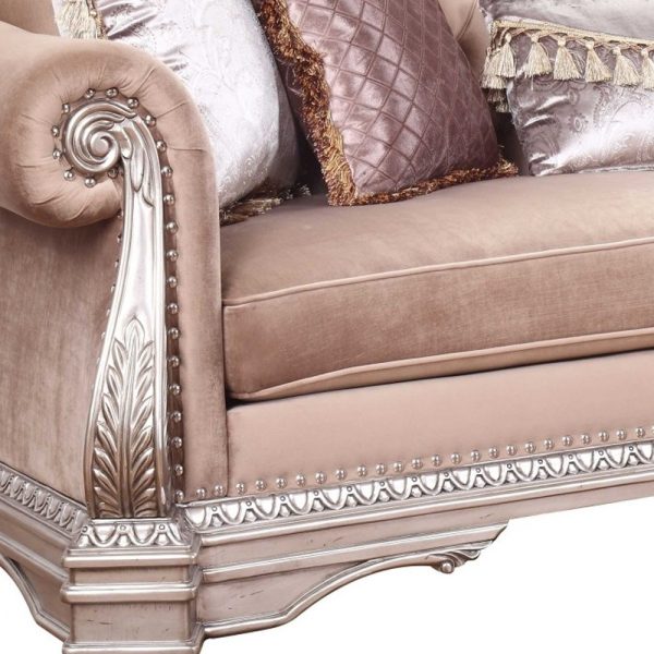 42" Rosegold Velvet Sofa And Toss Pillows With Silver Legs - Image 3