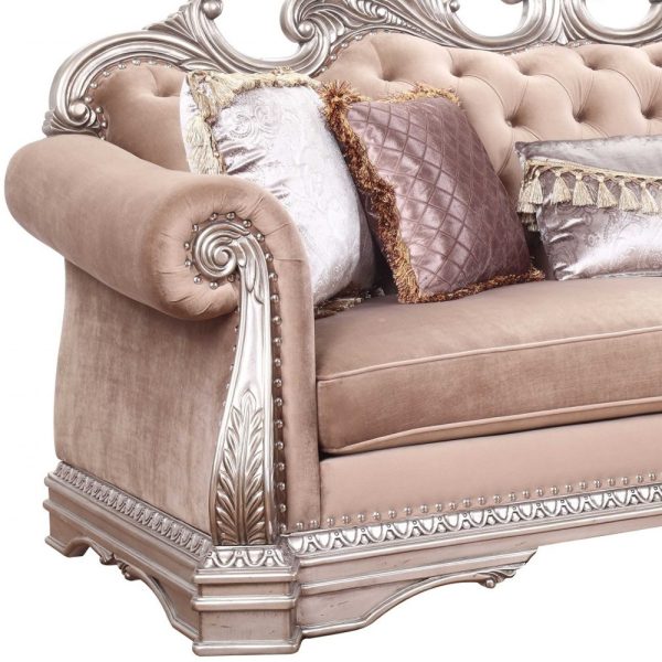 42" Rosegold Velvet Sofa And Toss Pillows With Silver Legs - Image 4
