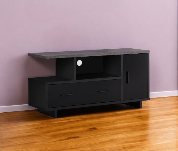 47" Gray and Black Open Shelving TV Stand - Image 2