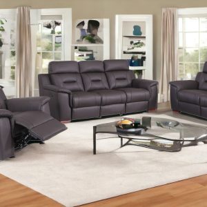 Three Piece Indoor Brown Genuine Leather Five Person Seating Set