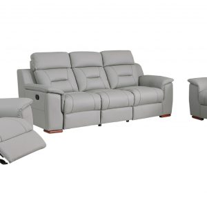 Three Piece Indoor Gray Genuine Leather Five Person Seating Set