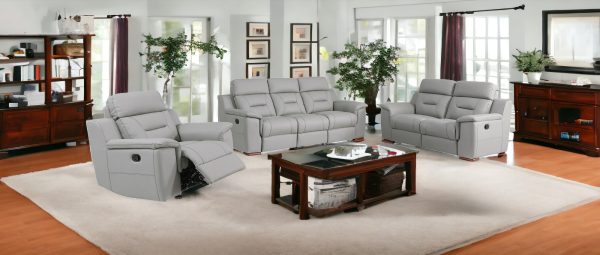 Three Piece Indoor Gray Genuine Leather Five Person Seating Set - Image 2