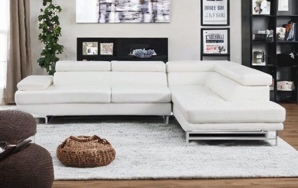 White Leather L Shaped Two Piece Corner Sectional - Image 3