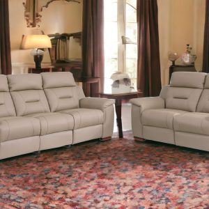 Two Piece Indoor Beige Genuine Leather Five Person Seating Set