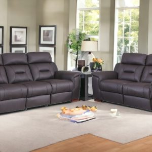 Two Piece Indoor Brown Genuine Leather Five Person Seating Set