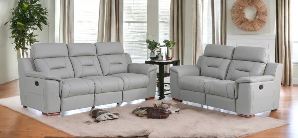 Two Piece Indoor Gray Genuine Leather Five Person Seating Set - Image 2