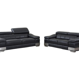 Two Piece Indoor Black Italian Leather Five Person Seating Set