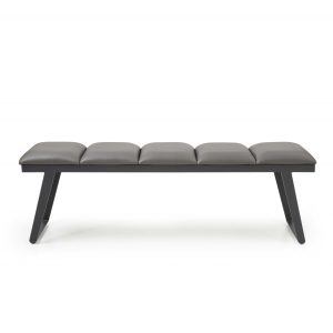 57" Gray Upholstered Faux Leather Bench