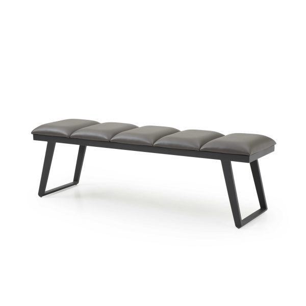 57" Gray Upholstered Faux Leather Bench - Image 4