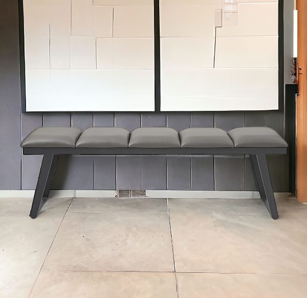 57" Gray Upholstered Faux Leather Bench - Image 2