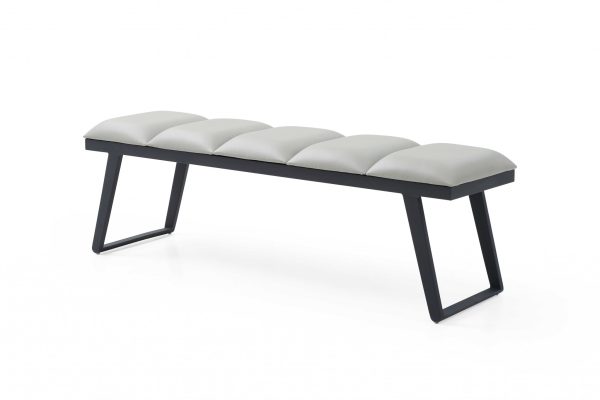 57" Light Gray and Black Upholstered Faux Leather Bench - Image 4