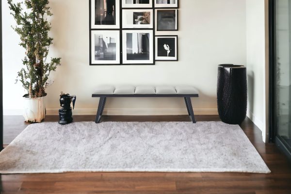 57" Light Gray and Black Upholstered Faux Leather Bench - Image 2
