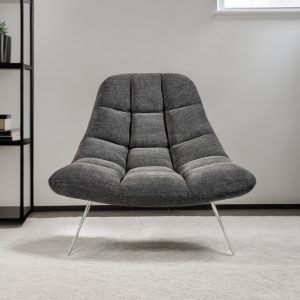 40" Gray And Silver Linen Tufted Lounge Chair