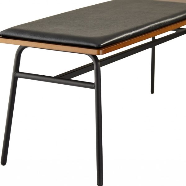 39" Brown and Black and Black Upholstered Faux Leather Bench - Image 4