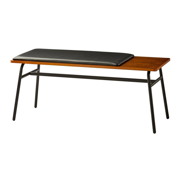 39" Brown and Black and Black Upholstered Faux Leather Bench - Image 3