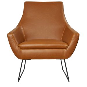 Retro Mod Distressed Camel Faux Leather Arm Chair