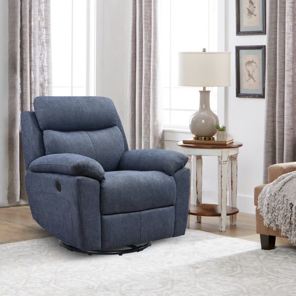 35" Blue Fabric Power Recliner with USB - Image 4