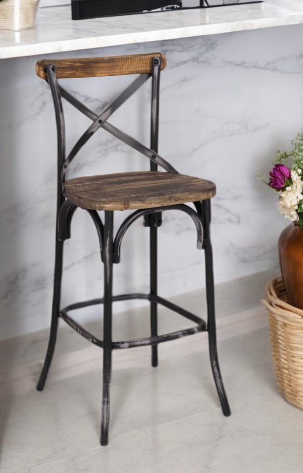 22" Brown And Black Iron Bar Chair - Image 2
