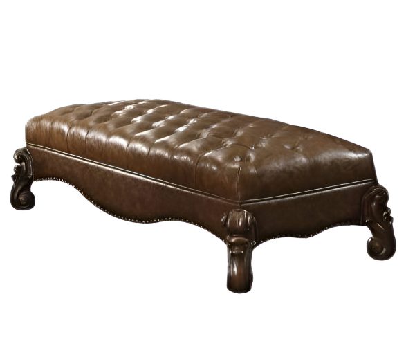 65" Brown Tufted Faux Leather Upholstered Bench - Image 3