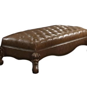 65" Brown Tufted Faux Leather Upholstered Bench