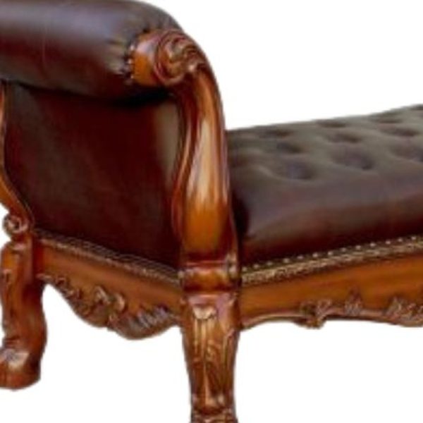 74" Brown and Dark Brown Upholstered Faux Leather Bench - Image 2