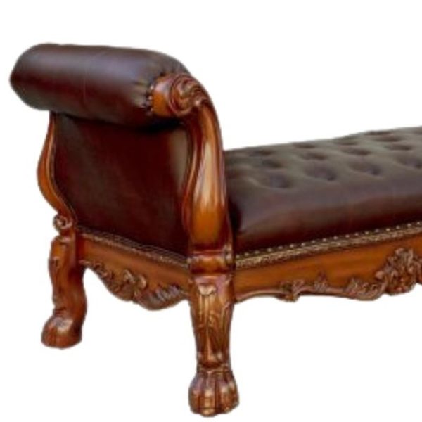 74" Brown and Dark Brown Upholstered Faux Leather Bench - Image 3