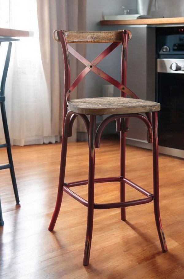 21" Brown And Red Iron Bar Chair - Image 2