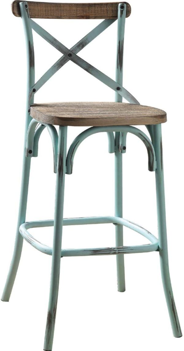 21" Brown And Sky Blue Iron Bar Chair - Image 3