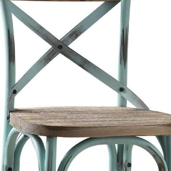 21" Brown And Sky Blue Iron Bar Chair - Image 4