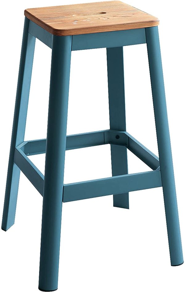 30" Wood Brown And Green Solid Wood And Metal Counter Height Bar Chair - Image 3