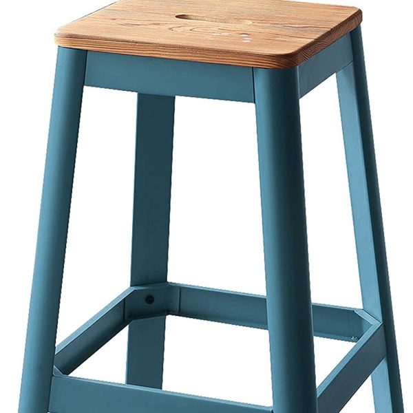 30" Wood Brown And Green Solid Wood And Metal Counter Height Bar Chair - Image 4